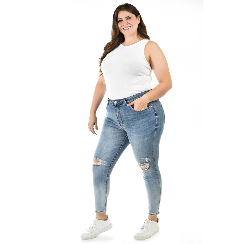 Foto 6 pulgar | Jeans Skinny Con Detalles Desgastados /tallas Extras, 201 (mezclilla Claro) Azul