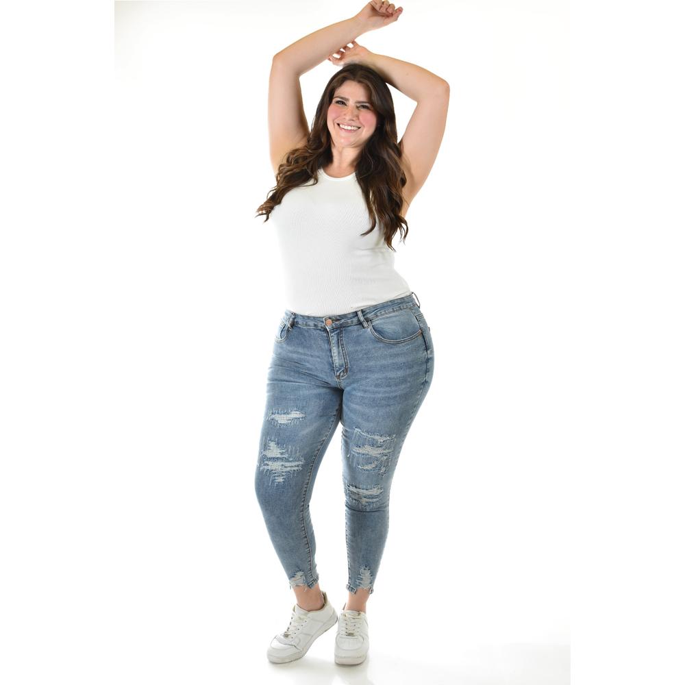 Foto 2 pulgar | Jeans Skinny Con Detalles Desgastados /tallas Extras, 198 (mezclilla Claro) Azul