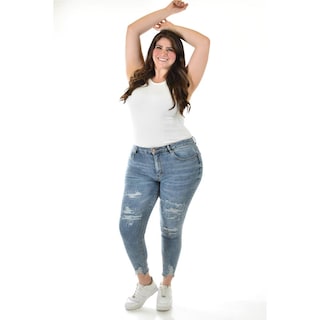 Foto 1 | Jeans Skinny Con Detalles Desgastados /tallas Extras, 198 (mezclilla Claro) Azul