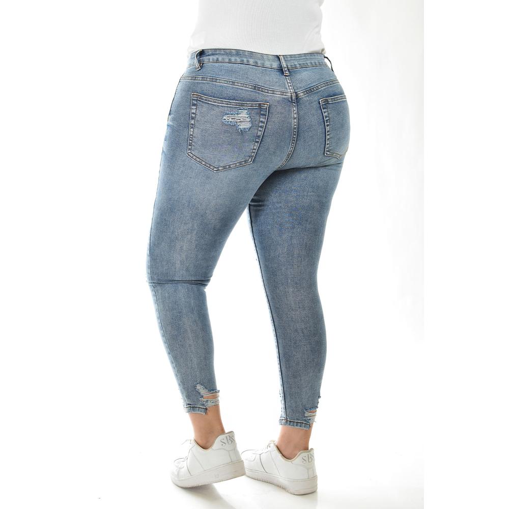 Foto 3 pulgar | Jeans Skinny Con Detalles Desgastados /tallas Extras, 198 (mezclilla Claro) Azul