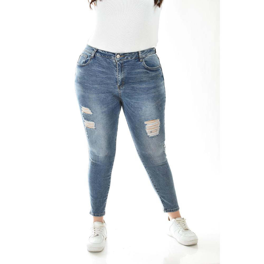 Jeans Skinny Con Detalles Desgarrados /tallas Extras, 189 (azul Medio) Azul