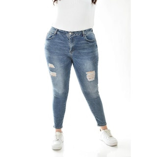 Foto 1 | Jeans Skinny Con Detalles Desgarrados /tallas Extras, 189 (azul Medio) Azul