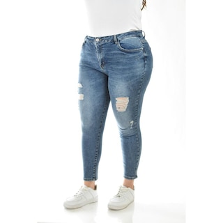Foto 2 | Jeans Skinny Con Detalles Desgarrados /tallas Extras, 189 (azul Medio) Azul