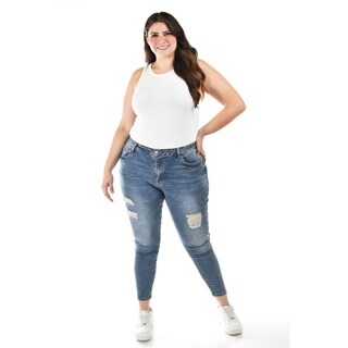 Foto 5 | Jeans Skinny Con Detalles Desgarrados /tallas Extras, 189 (azul Medio) Azul