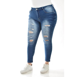 Foto 1 | Jeans Skinny Con Detalles Desgarrados /tallas Extras, 199 (azul Medio) Azul