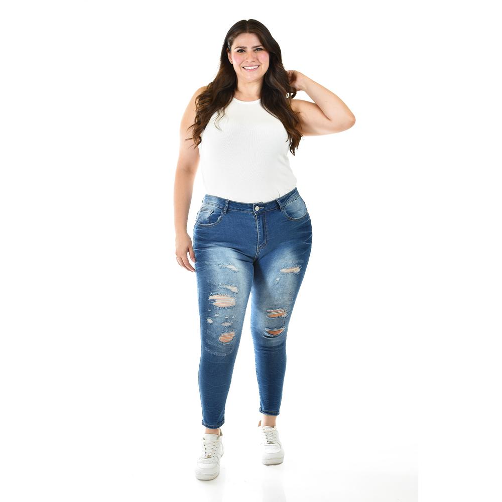 Foto 3 pulgar | Jeans Skinny Con Detalles Desgarrados /tallas Extras, 199 (azul Medio) Azul