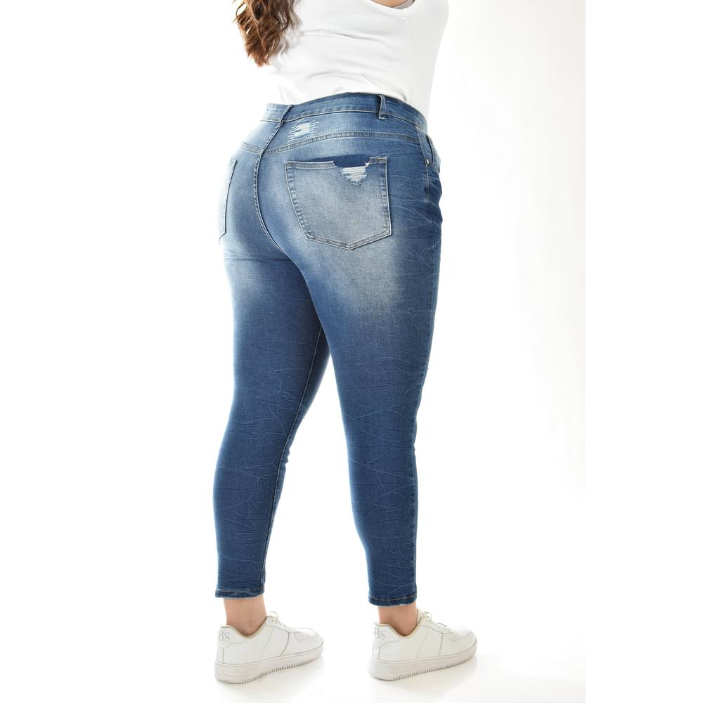 Foto 4 pulgar | Jeans Skinny Con Detalles Desgarrados /tallas Extras, 199 (azul Medio) Azul