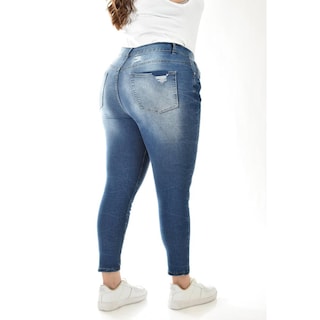 Foto 3 | Jeans Skinny Con Detalles Desgarrados /tallas Extras, 199 (azul Medio) Azul