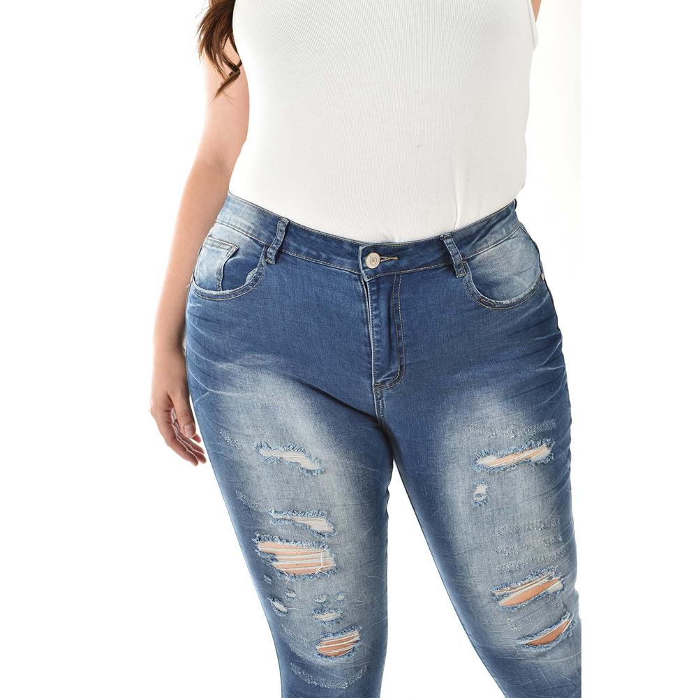 Foto 5 pulgar | Jeans Skinny Con Detalles Desgarrados /tallas Extras, 199 (azul Medio) Azul