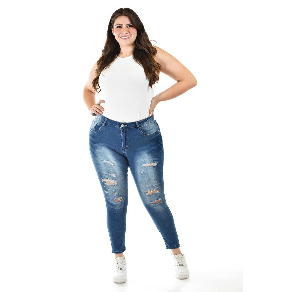 Foto 6 pulgar | Jeans Skinny Con Detalles Desgarrados /tallas Extras, 199 (azul Medio) Azul