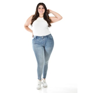 Foto 5 | Jeans Skinny Deslavado /tallas Extras, 200 (azul Claro) Azul