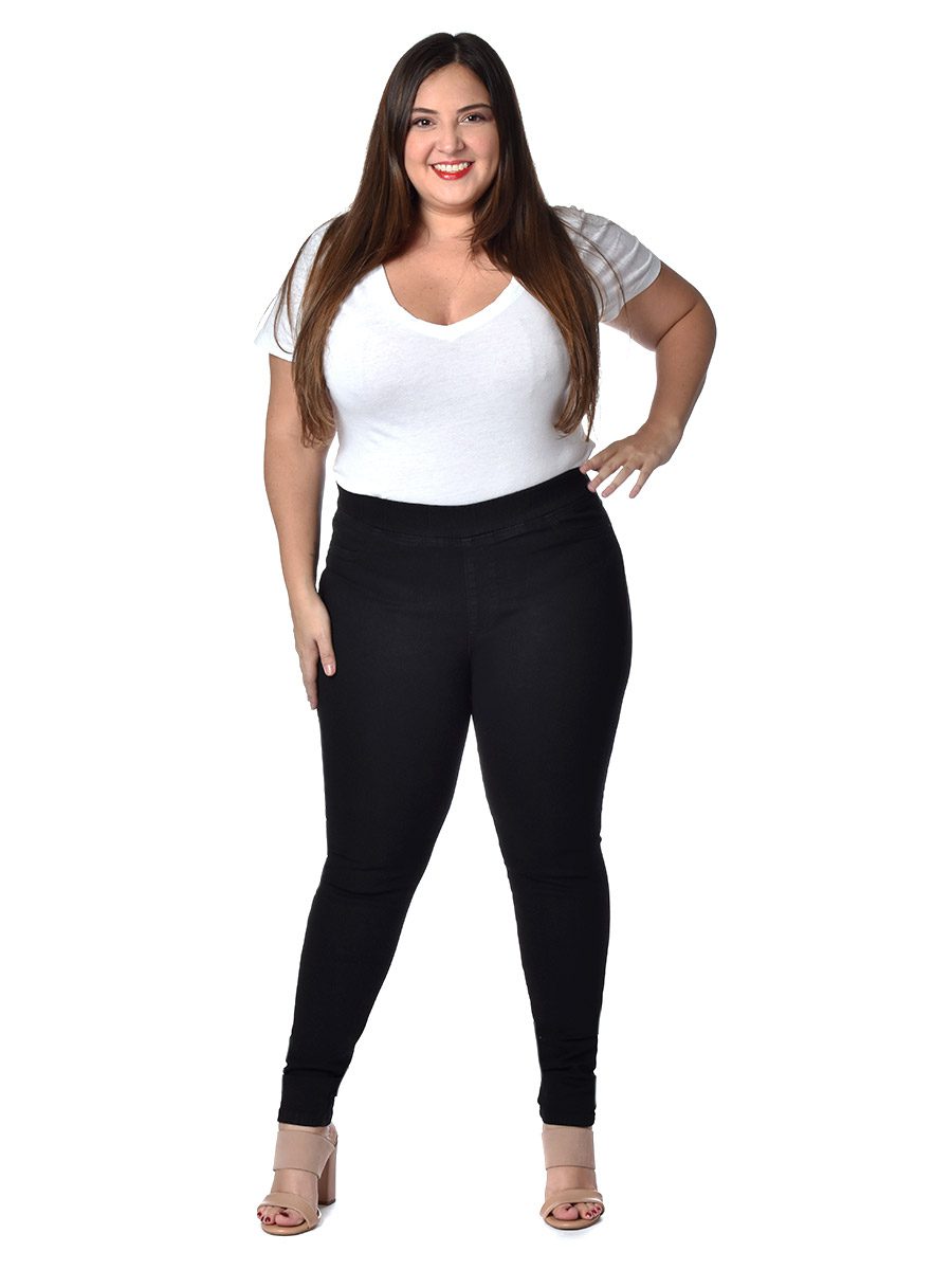 Foto 6 pulgar | Pantalón Skinny Pull On Mujer Curvy Negro 022608