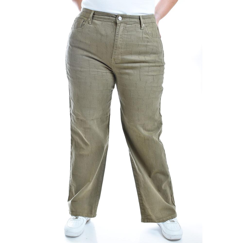 Jeans Wide Leg Con Textura /juvenil, 6512 (verde Militar) Verde
