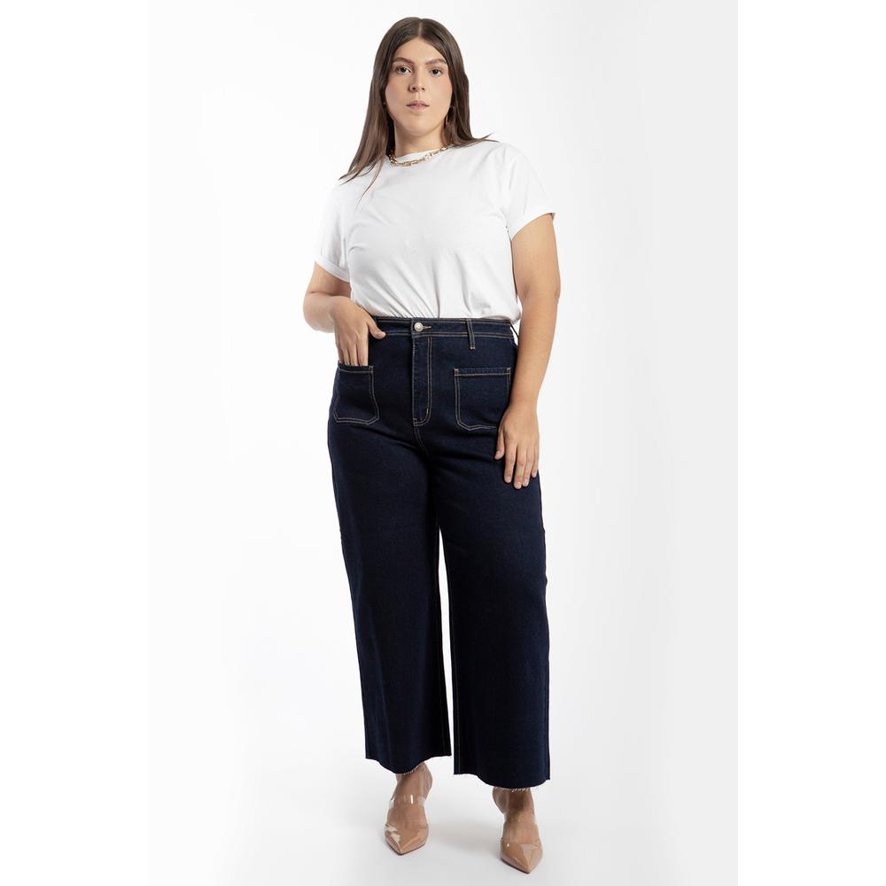 Foto 2 pulgar | Jeans Culotte Con Bolsillos Frontales Tallas Extras, 6859 (mezclilla Tono Oscuro) Azul Oscuro