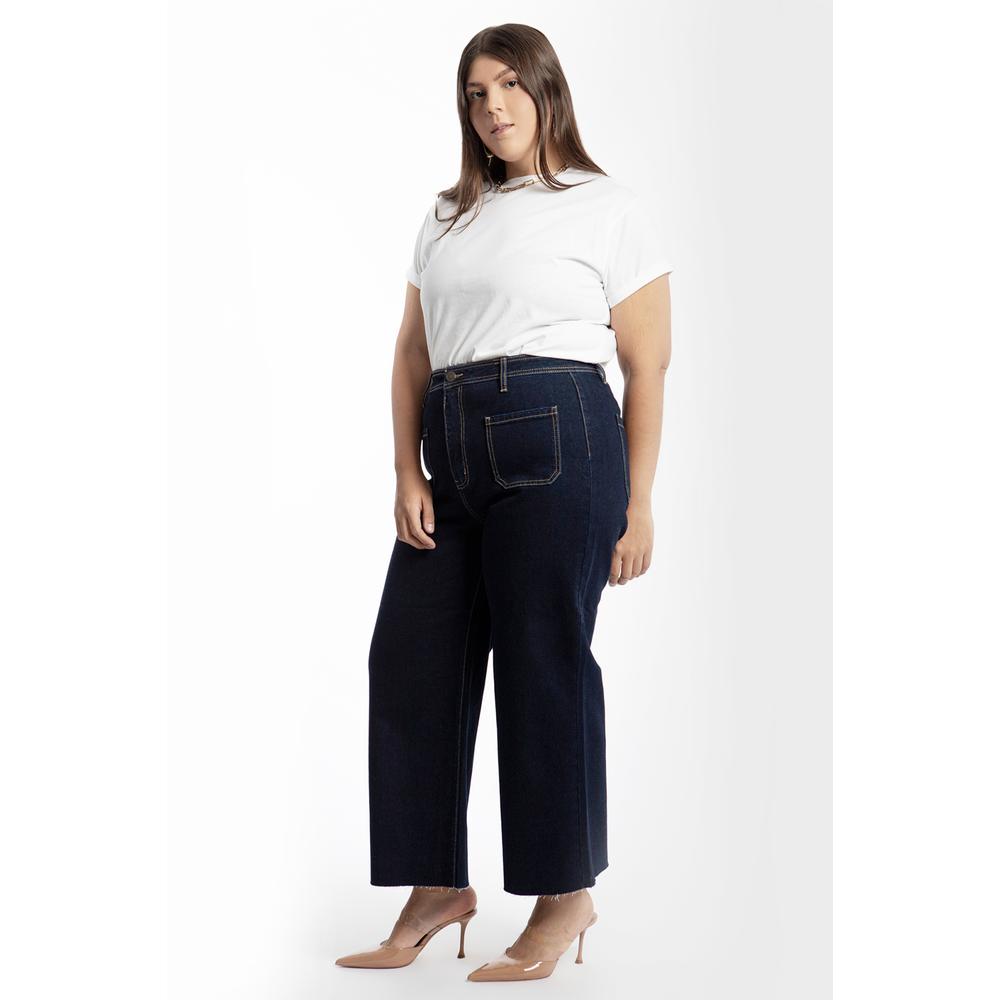 Foto 2 | Jeans Culotte Con Bolsillos Frontales Tallas Extras, 6859 (mezclilla Tono Oscuro) Azul Oscuro