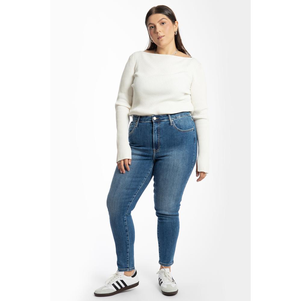 Foto 2 pulgar | Jeans Skinny Con Deslaves Tallas Extras, 6695 (mezclilla Tono Medio) Azul
