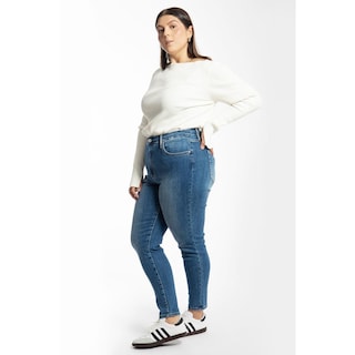 Foto 2 | Jeans Skinny Con Deslaves Tallas Extras, 6695 (mezclilla Tono Medio) Azul