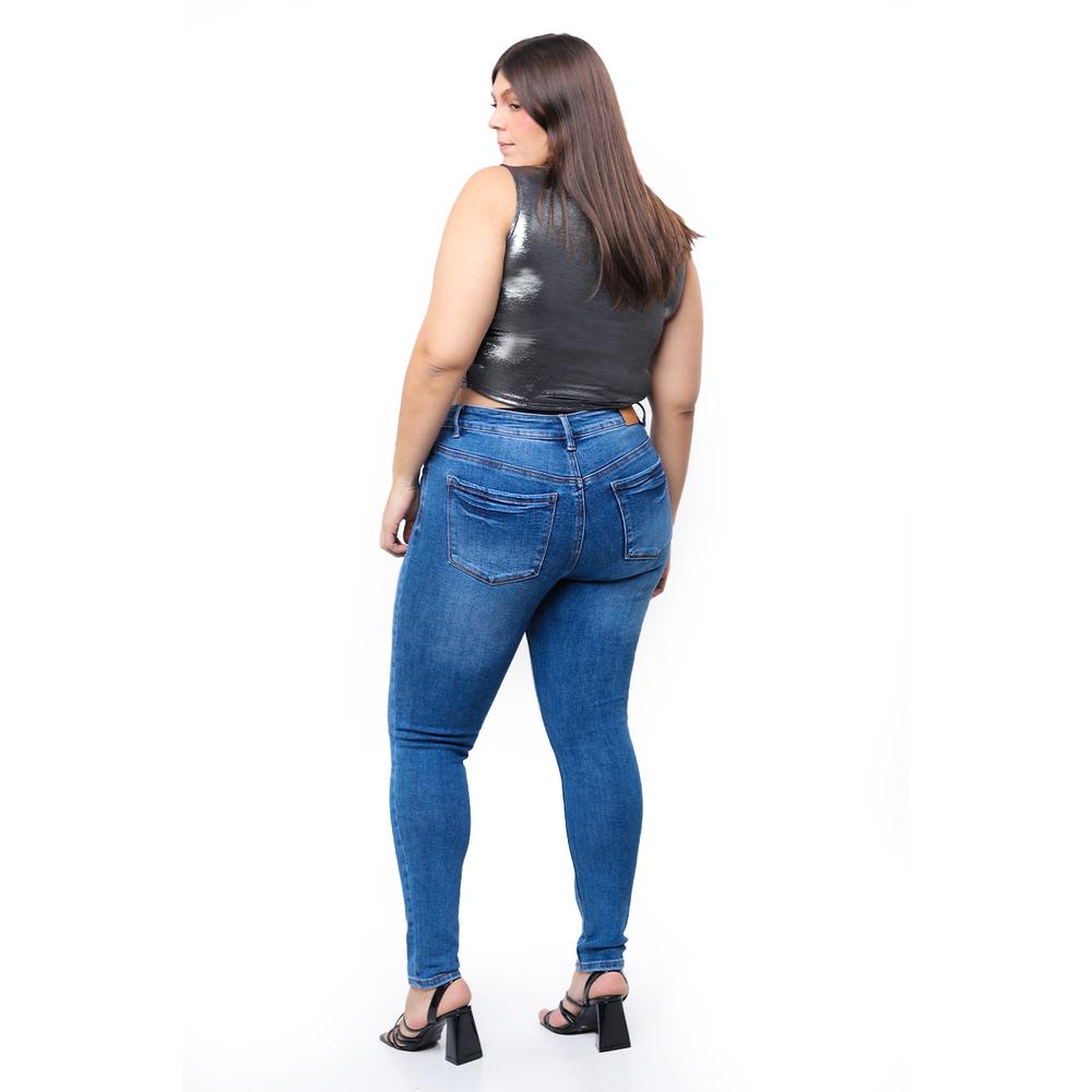 Foto 3 | Jeans Skinny Con Strech Tallas Extras, 3921 (azul Medio) Azul