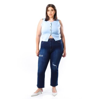 Foto 1 | Jeans Recto Con Rasgaduras /tallas Extras, 3721 (azul Dark) Azul Oscuro