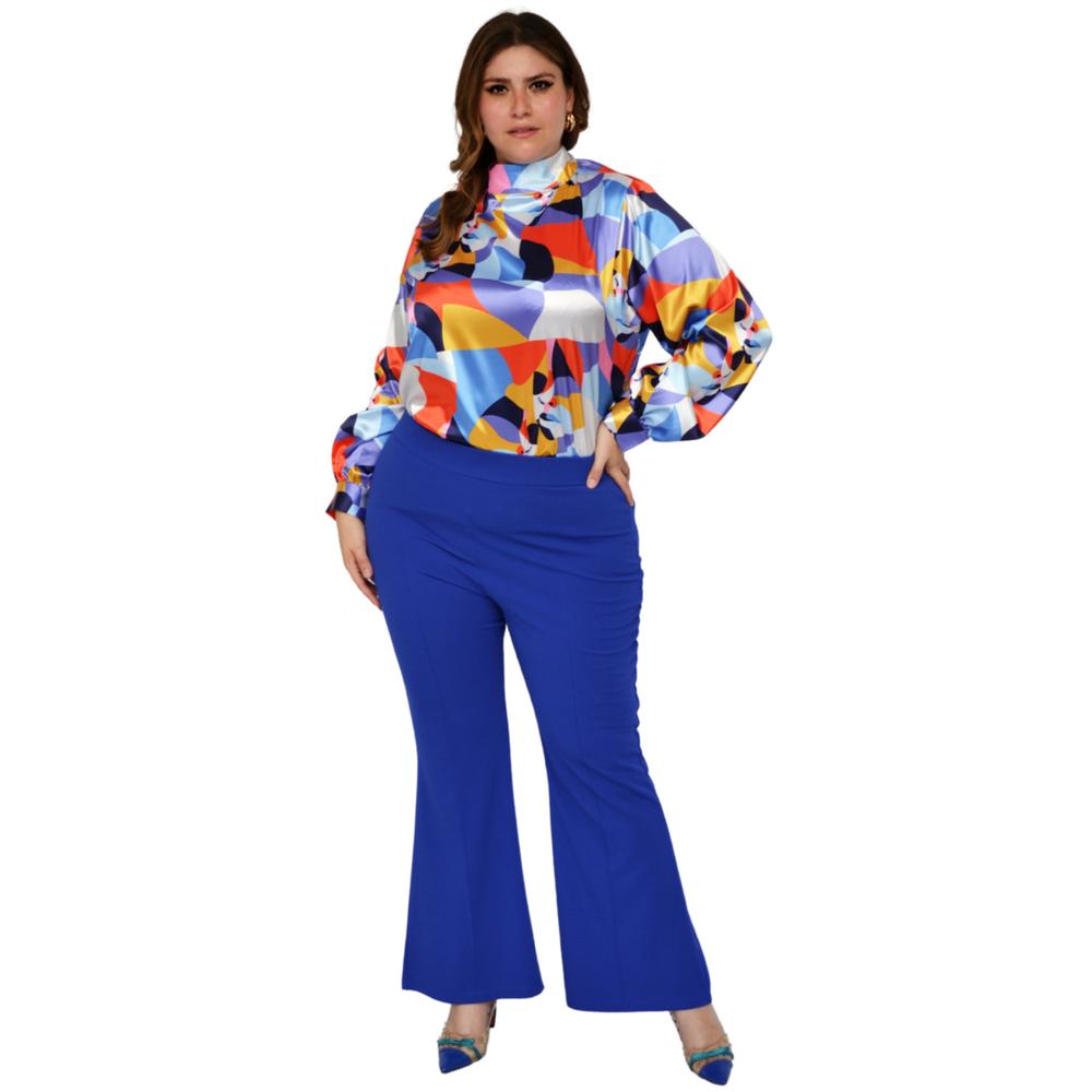 Foto 6 pulgar | Pantalón Pierna Ancha ROMAN FASHION 2203 color Azul Tallas Extras