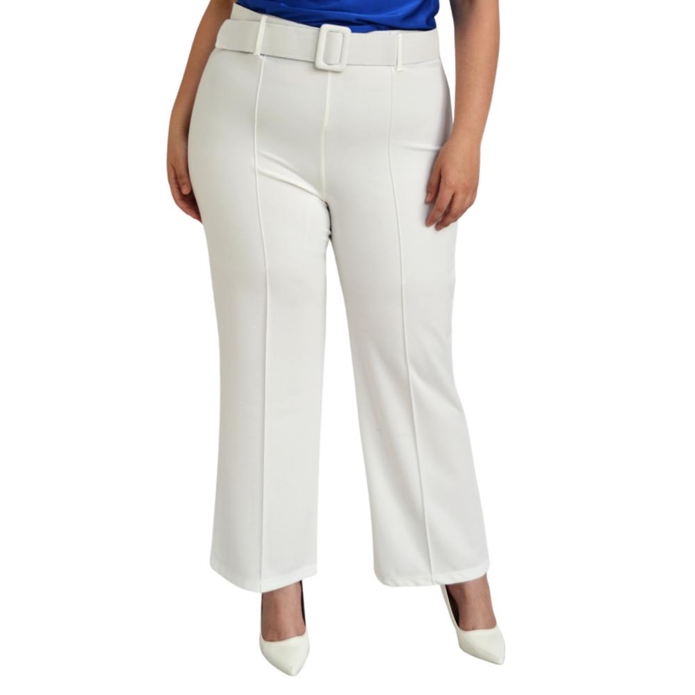 Pantalon de Vestir con Cinto Roman Fashion color Blanco para Mujer