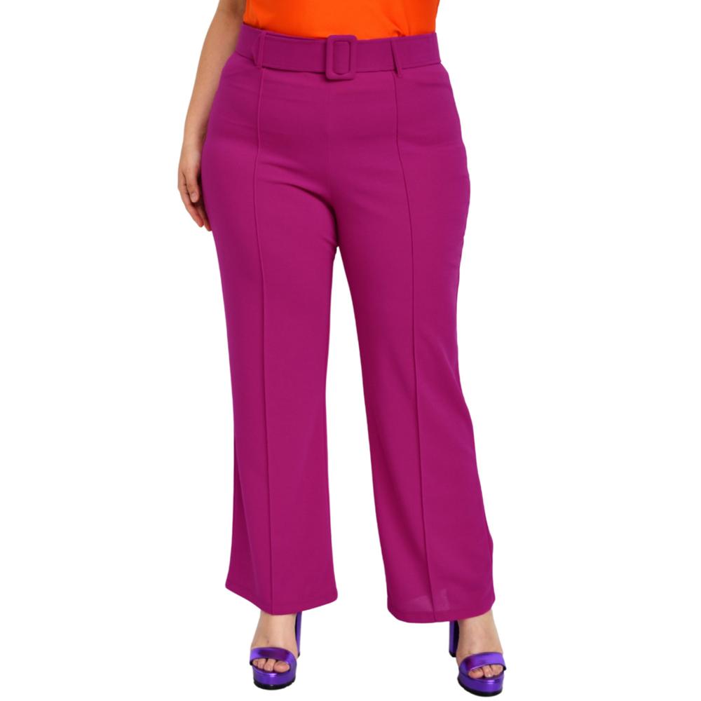 Foto 1 | Pantalón de Vestir con Cinto Forrado Roman Fashion color Rosa para Mujer