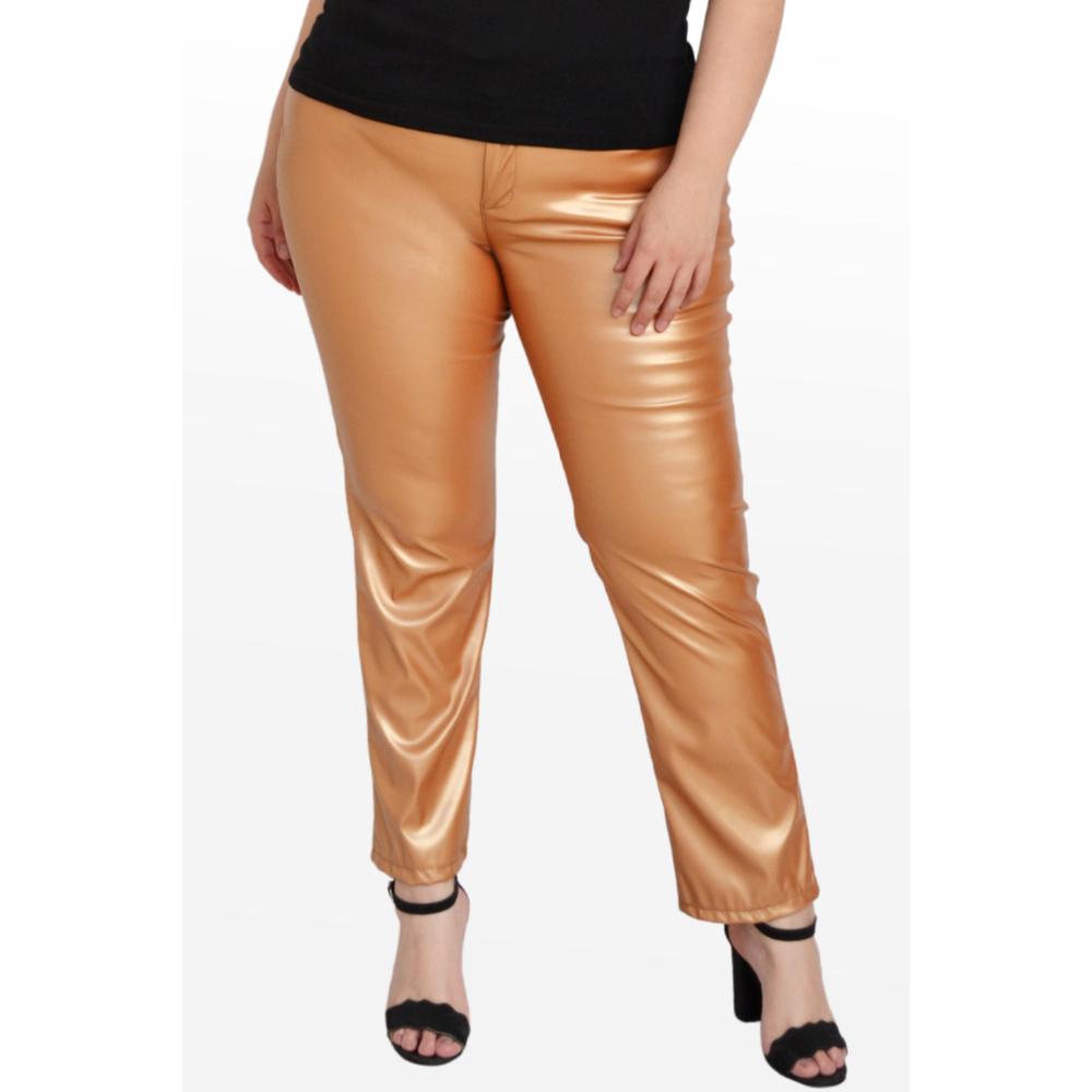 Foto 2 | Pantalón de Vinipiel Roman Fashion 9505 Dorado Tallas Extras
