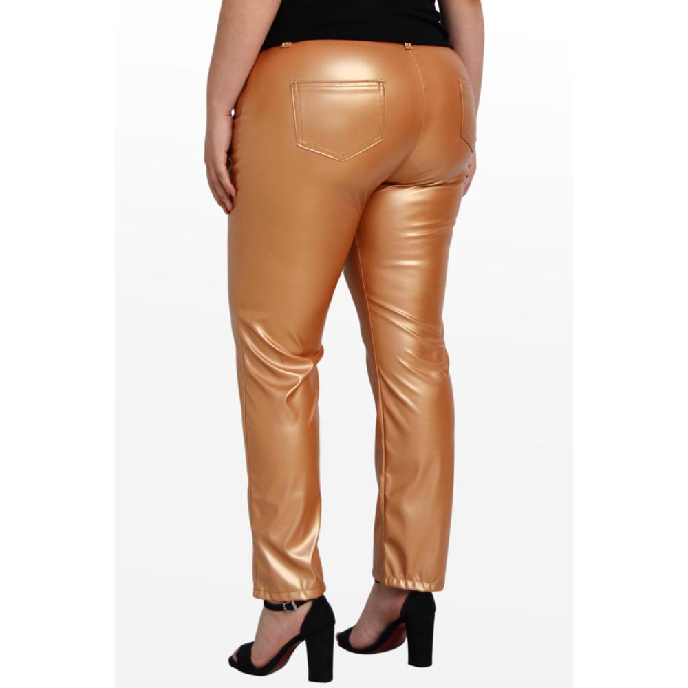 Foto 4 pulgar | Pantalón de Vinipiel Roman Fashion 9505 Dorado Tallas Extras