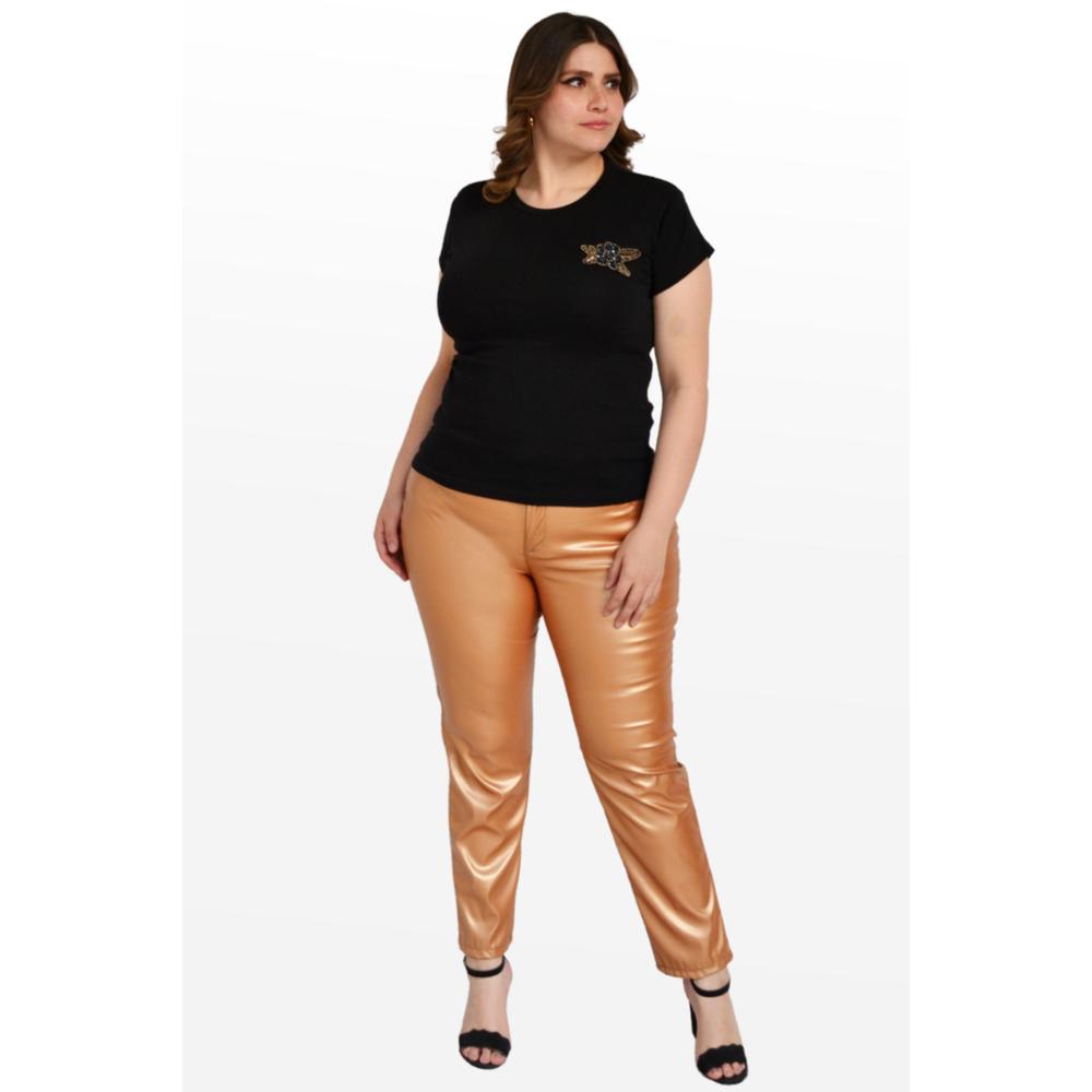 Foto 5 | Pantalón de Vinipiel Roman Fashion 9505 Dorado Tallas Extras