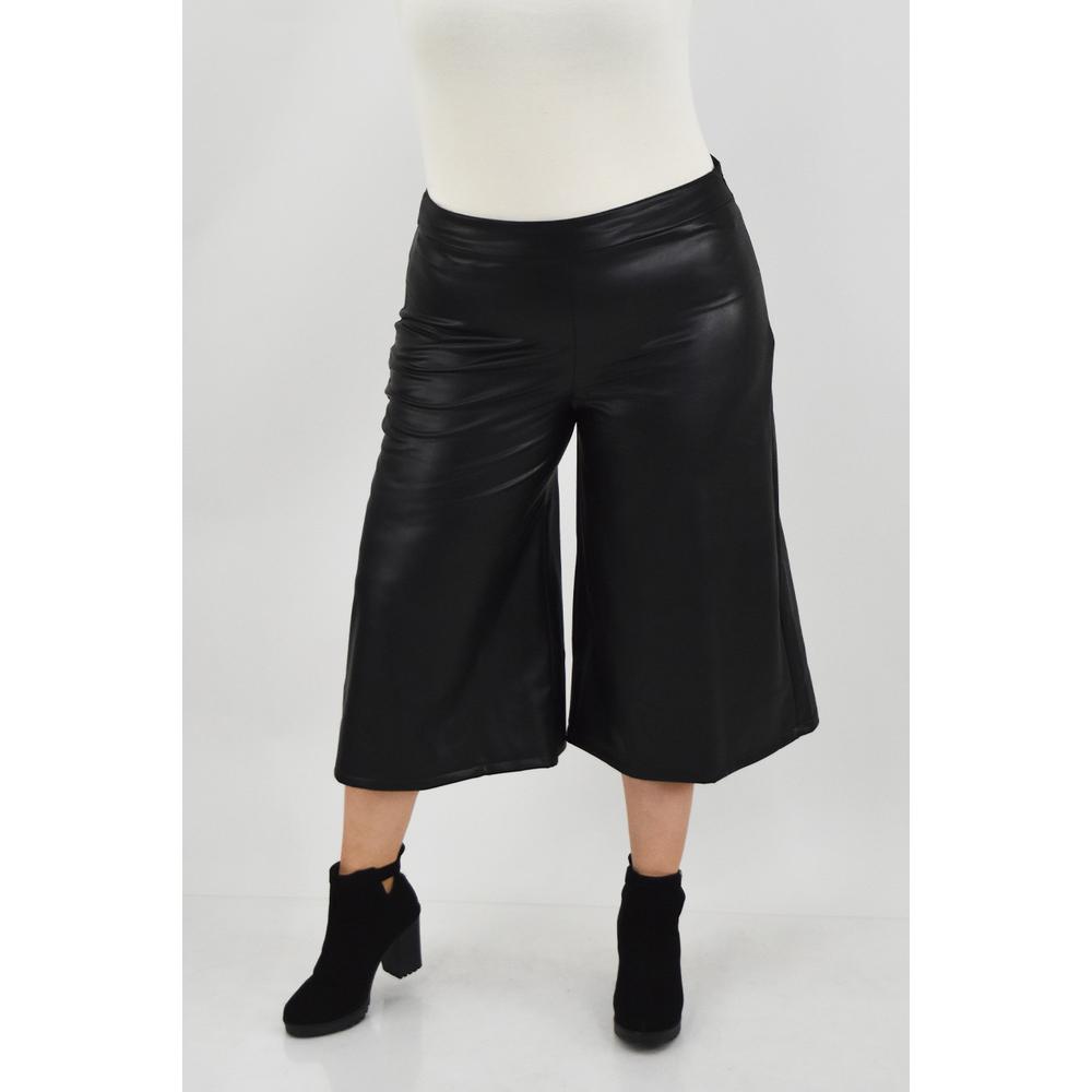 Foto 2 pulgar | Pantalón Culotte Roman Fashion Negro de Vinipiel Tallas Extras para Mujer