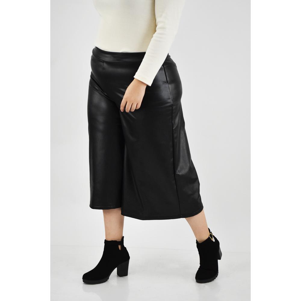 Foto 3 pulgar | Pantalón Culotte Roman Fashion Negro de Vinipiel Tallas Extras para Mujer