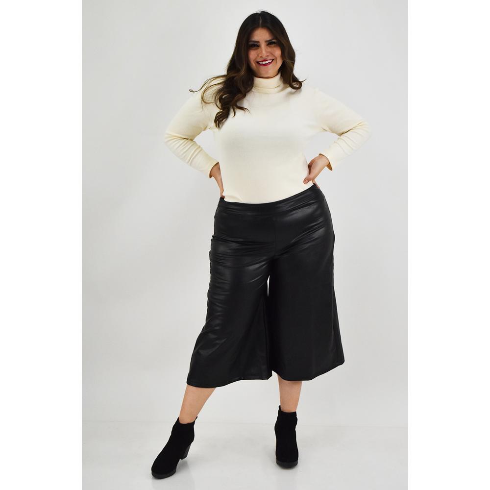 Foto 6 pulgar | Pantalón Culotte Roman Fashion Negro de Vinipiel Tallas Extras para Mujer