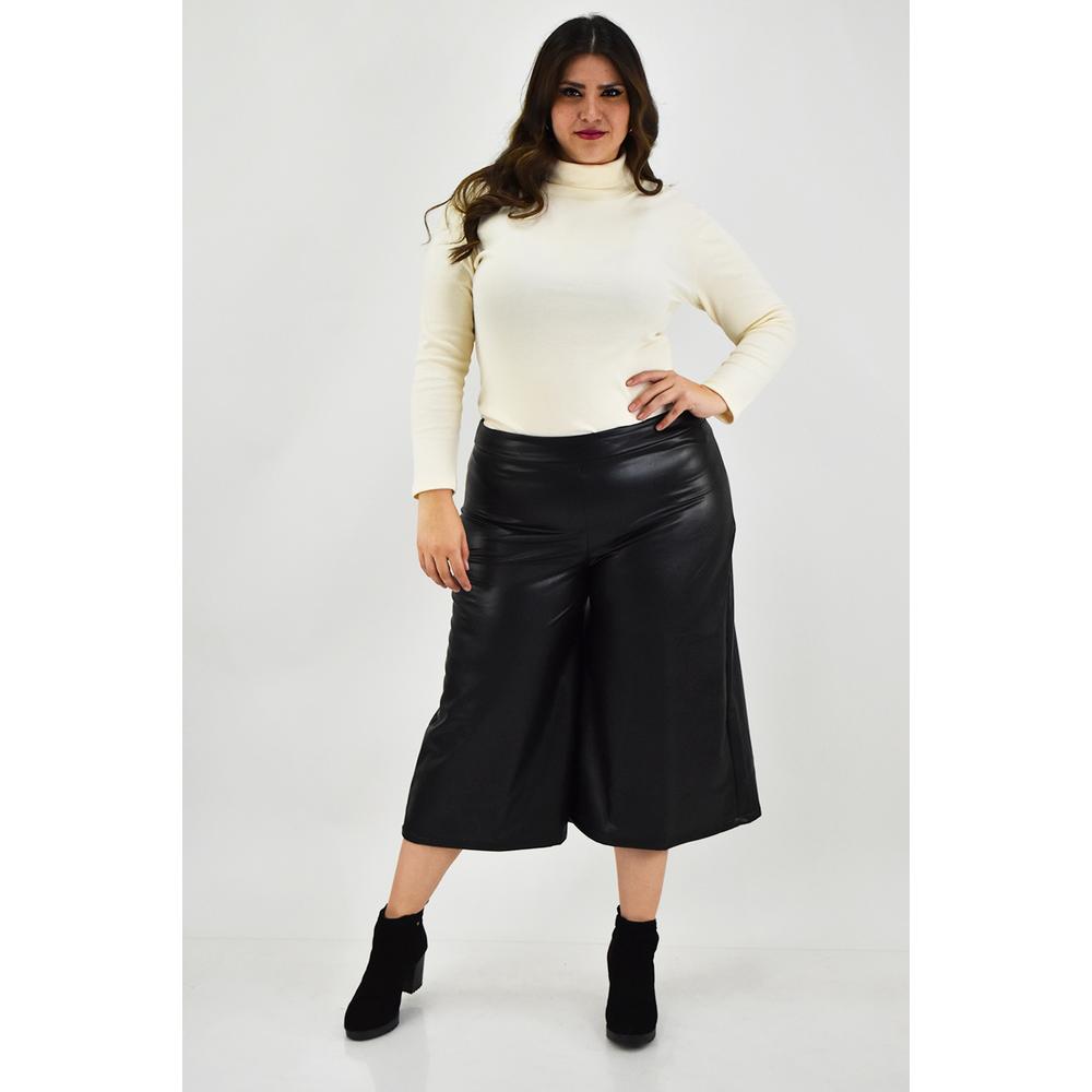 Foto 7 pulgar | Pantalón Culotte Roman Fashion Negro de Vinipiel Tallas Extras para Mujer