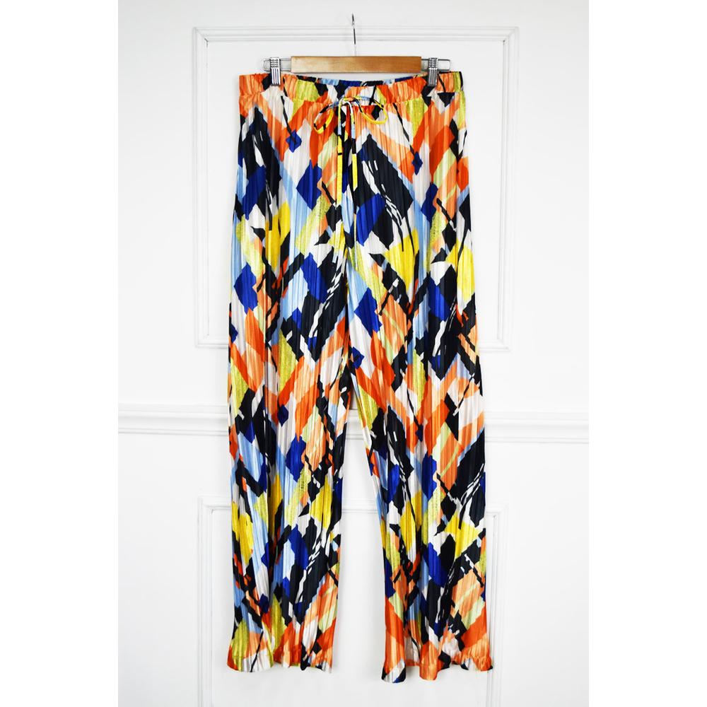 Foto 2 pulgar | Pantalon De Satín Plisado Roman Fashion /tallas Extras, 2331 (amarillo Estampado) Amarillo
