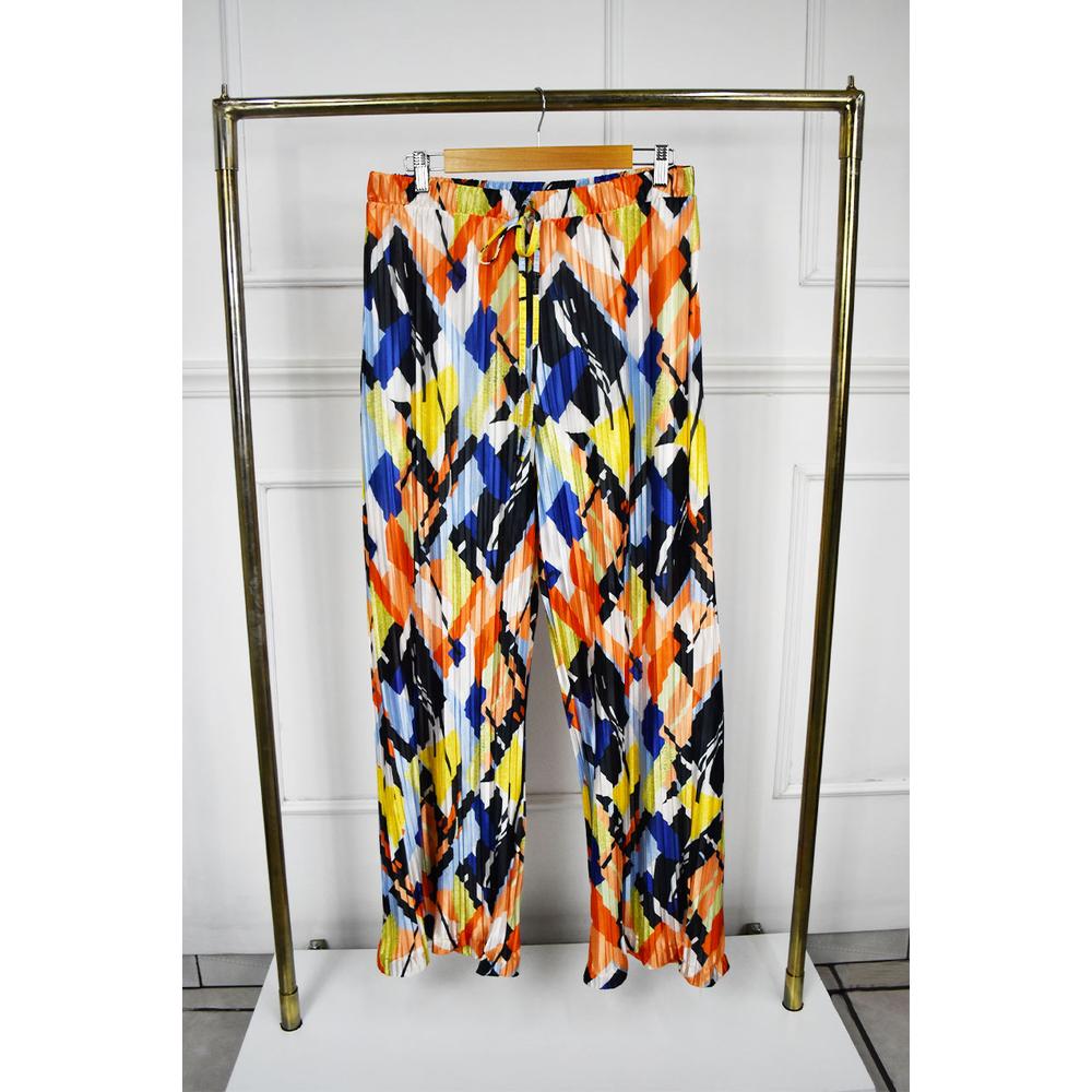 Foto 3 pulgar | Pantalon De Satín Plisado Roman Fashion /tallas Extras, 2331 (amarillo Estampado) Amarillo