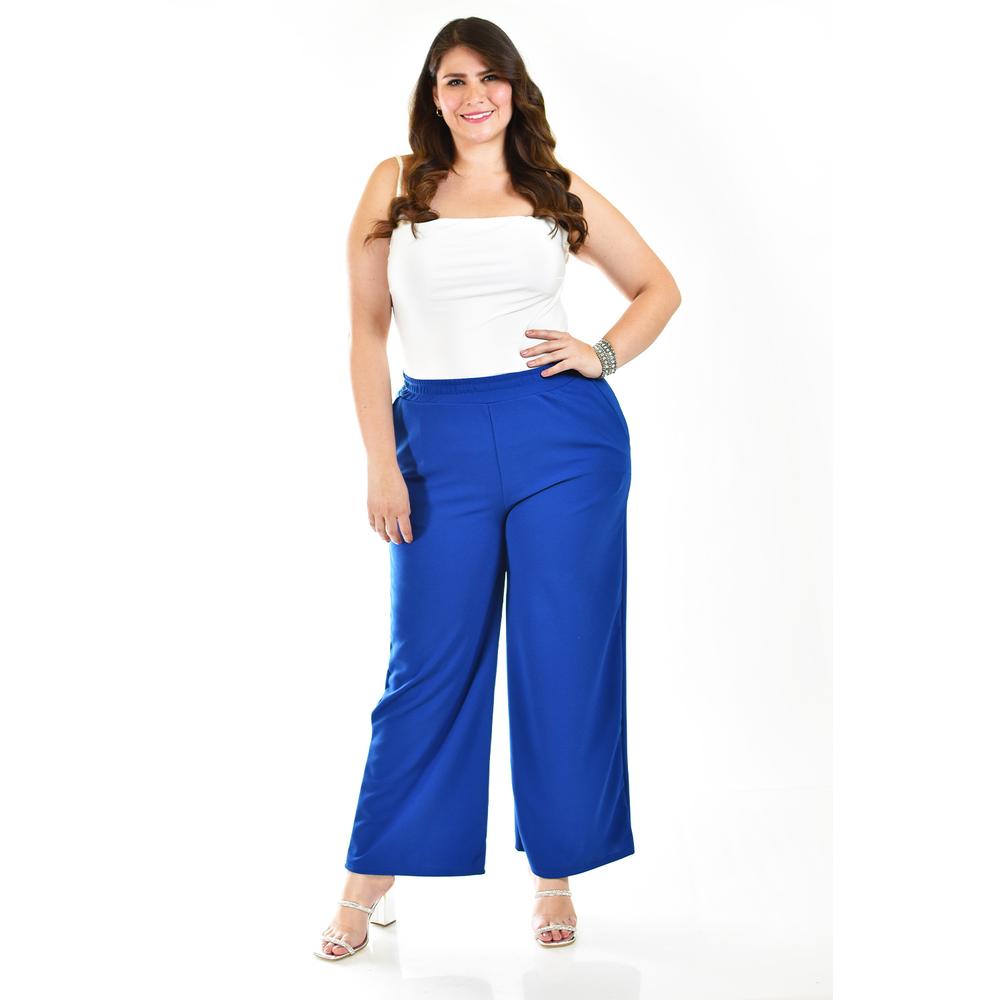 Foto 2 pulgar | Pantalón Pierna Ancha Roman Fashion Azul Rey Tallas Extras para Mujer