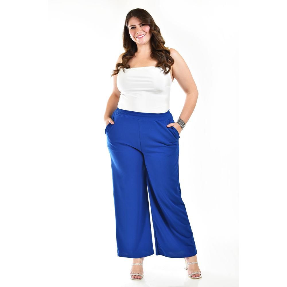 Foto 6 pulgar | Pantalón Pierna Ancha Roman Fashion Azul Rey Tallas Extras para Mujer