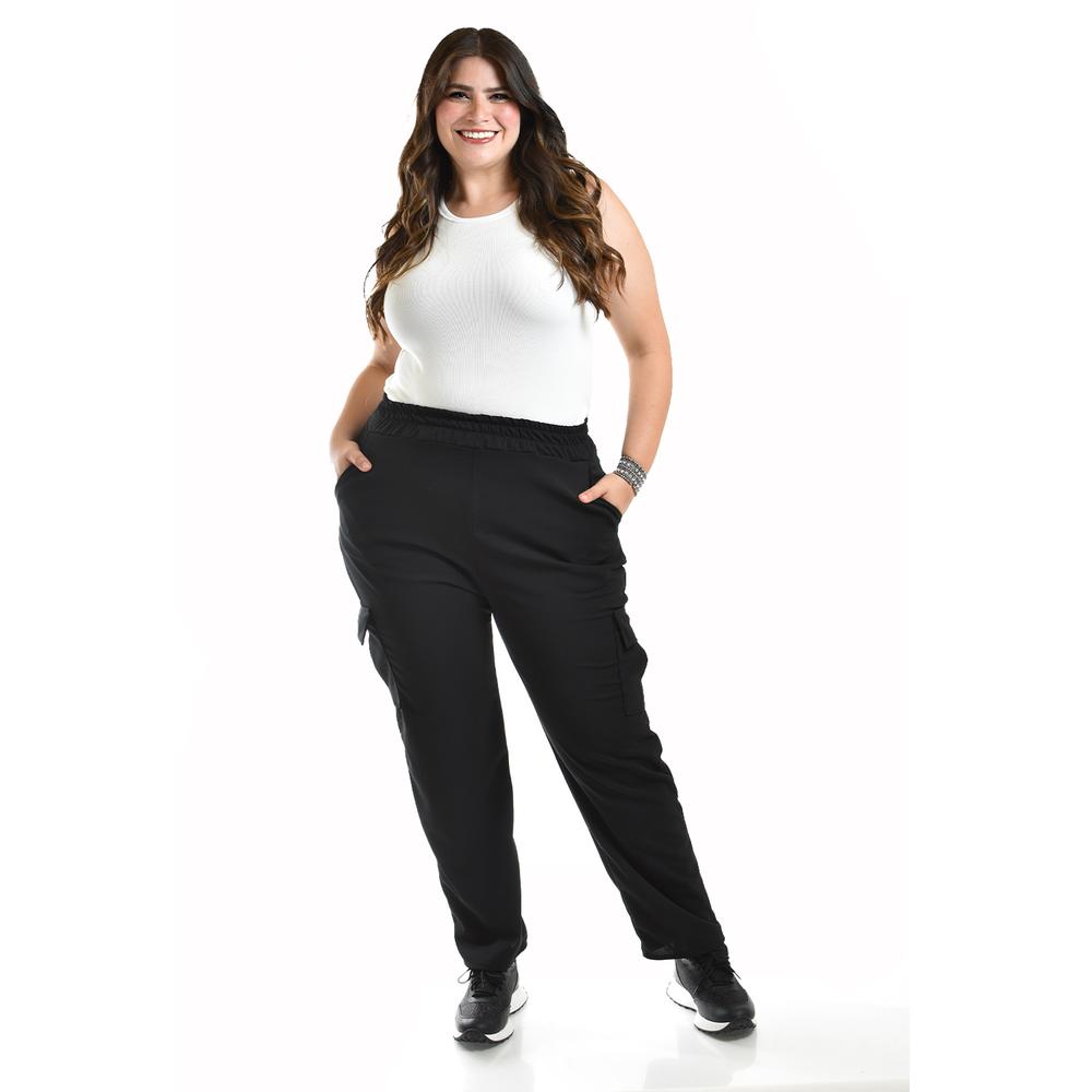 Foto 6 pulgar | Pantalón Cargo Roman Fashion Negro Tallas Extras