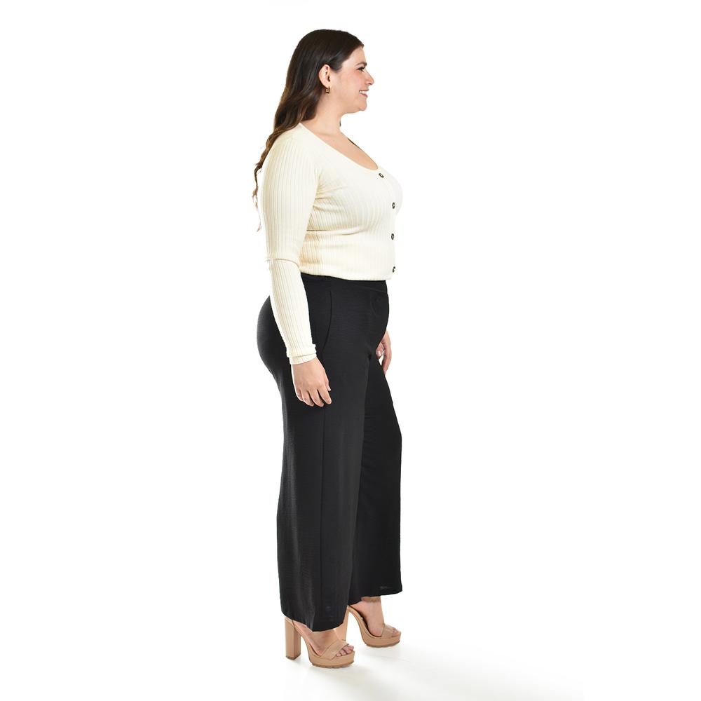 Foto 4 pulgar | Pantalón de Pierna Ancha Roman Fashion Negro Tallas Extras