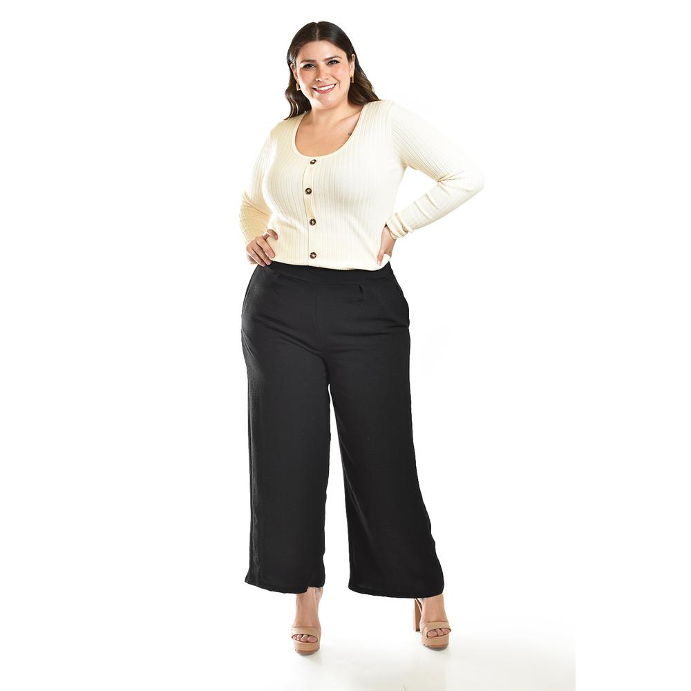 Foto 7 pulgar | Pantalón de Pierna Ancha Roman Fashion Negro Tallas Extras