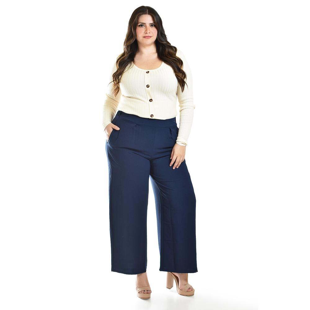 Pantalón de Pierna Ancha Roman Fashion 9202 Azul Marino para Mujer
