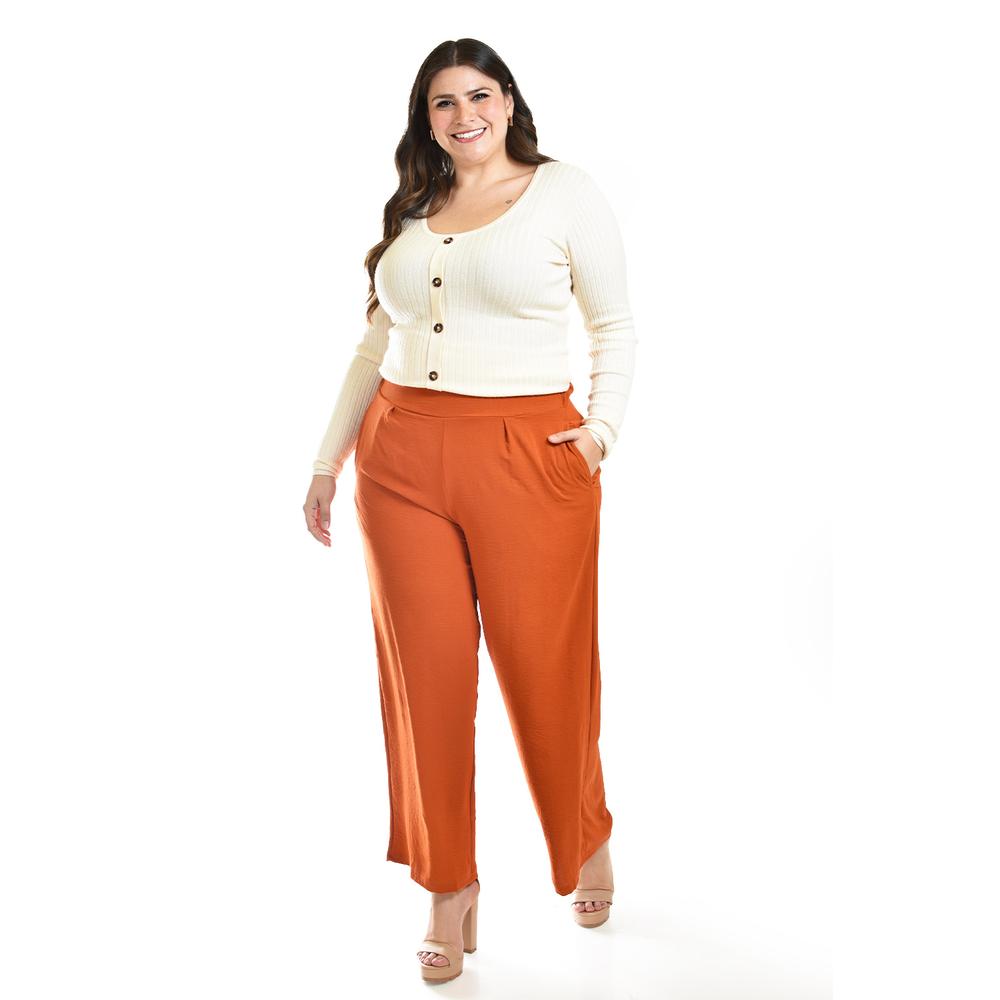Pantalon De Pierna Ancha Roman Fashion /tallas Extras, 9202 (chedron) Naranja Oscuro