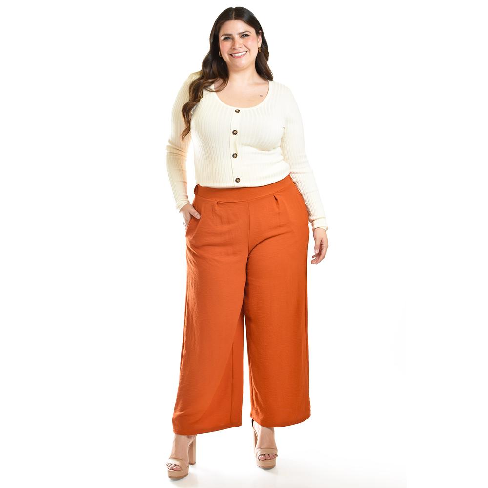 Foto 7 pulgar | Pantalon De Pierna Ancha Roman Fashion /tallas Extras, 9202 (chedron) Naranja Oscuro