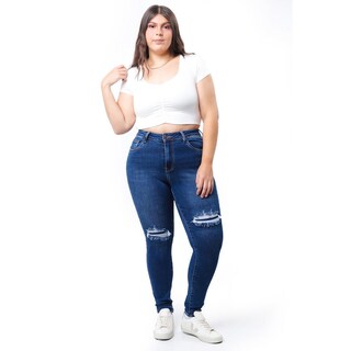 Foto 1 | Jeans Skinny Con Rasgaduras Tallas Extras, 3716 (azul Oscuro) Multicolor