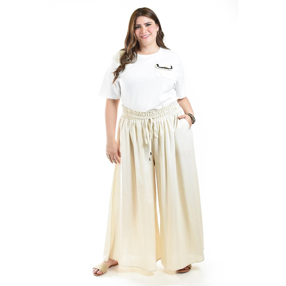 Foto 2 pulgar | Pantalon De Lino Pierna Ancha Roman Fashion /tallas Extras, 9203 (arena) Multicolor
