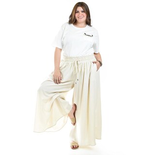 Foto 4 | Pantalon De Lino Pierna Ancha Roman Fashion /tallas Extras, 9203 (arena) Multicolor