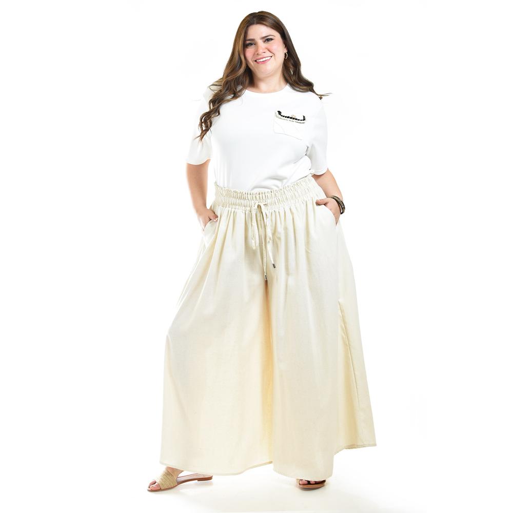 Foto 6 pulgar | Pantalon De Lino Pierna Ancha Roman Fashion /tallas Extras, 9203 (arena) Multicolor