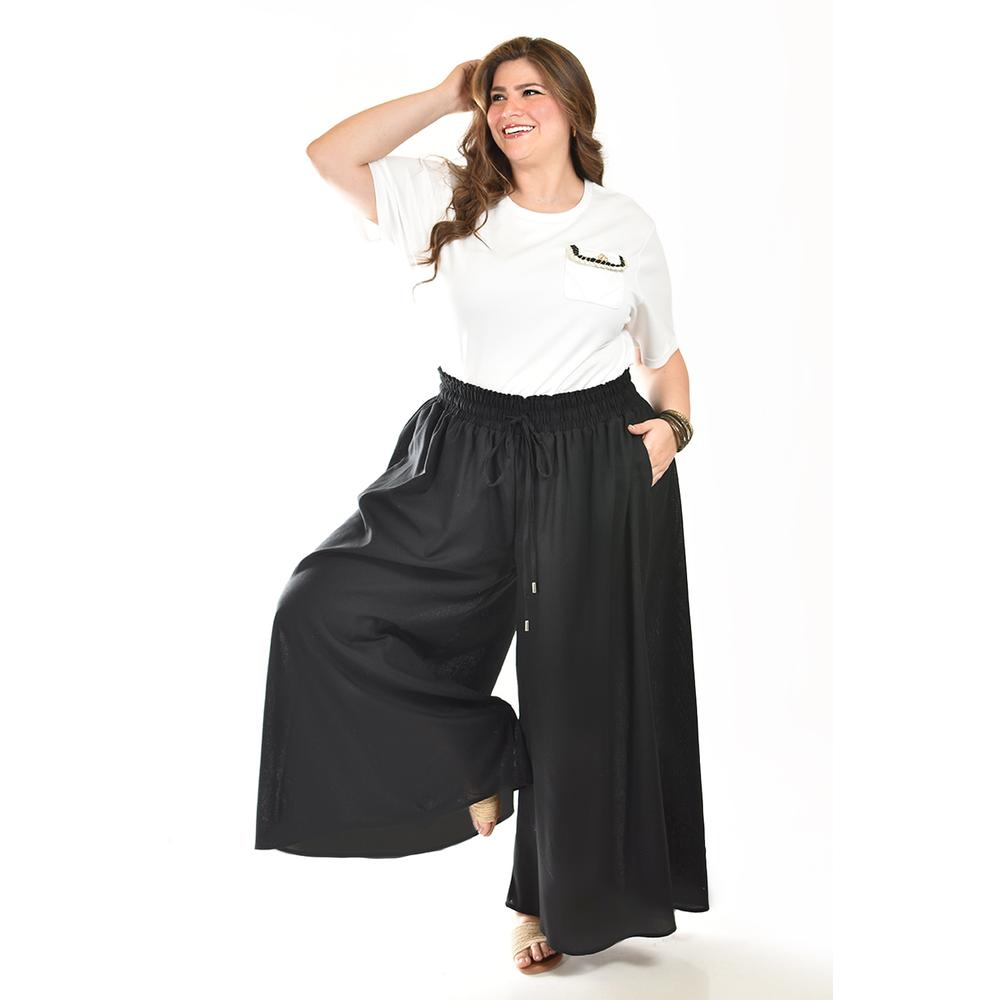 Foto 2 pulgar | Pantalon De Lino Pierna Ancha Roman Fashion /tallas Extras, 9203 (negro) Negro