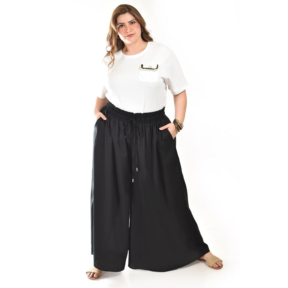 Foto 6 pulgar | Pantalon De Lino Pierna Ancha Roman Fashion /tallas Extras, 9203 (negro) Negro