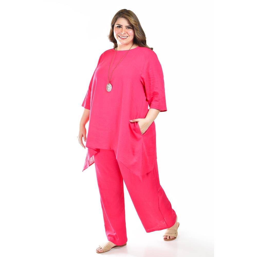 Foto 1 | Set De Lino Con Collar Roman Fashion /tallas Extras, 9102 (fiusha) Fucsia